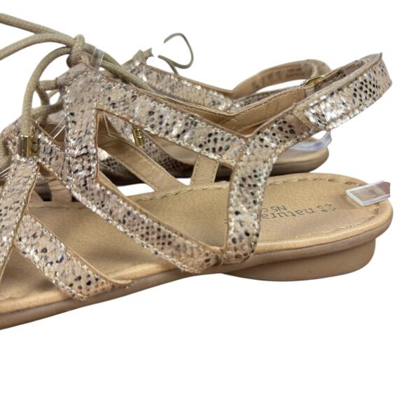 Naturalizer N5 Comfort Whimsy Golden Snakeskin Gladiator Sandals Shoes Flats 11 - Picture 9 of 16